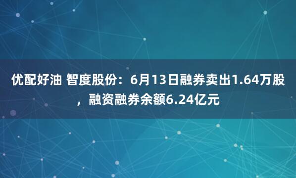 优配好油 智度股份：6月13日融券卖出1.64万股，融资融券余额6.24亿元